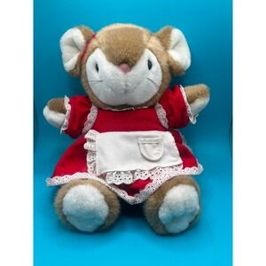 Vintage Copy Cats Mouse Plush Stuffed Animal Red Corduroy Lace Dress